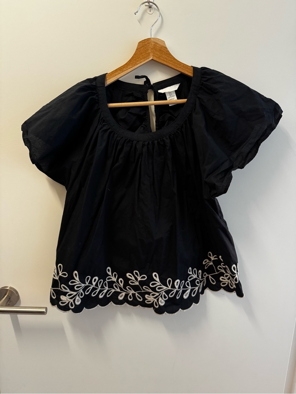 Black Embroidered White Eyelet H&M Top - L Women's Black Top